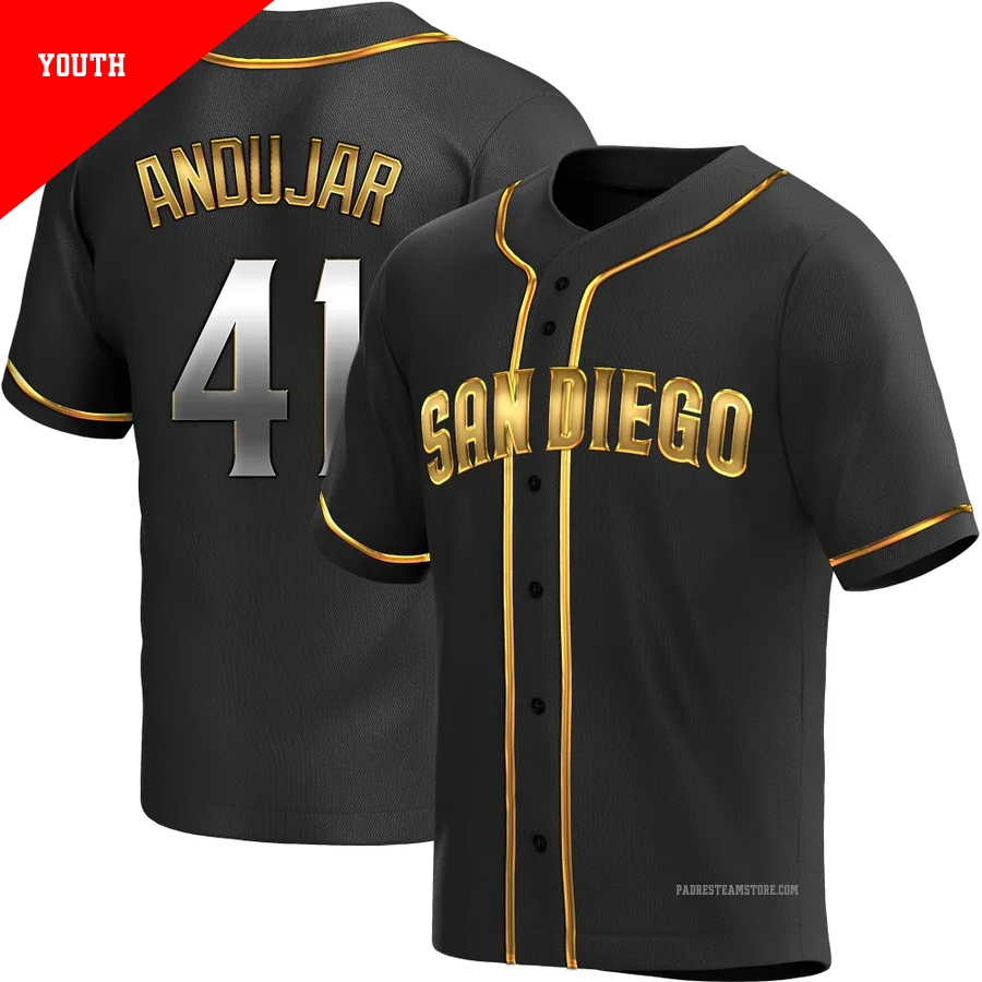 Youth San Diego Padres ＃41 Miguel Andujar Gold Replica Black en Alternate Jersey