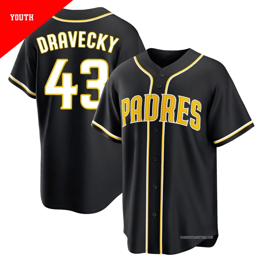 Youth San Diego Padres ＃43 Dave Dravecky Black Replica Fashion Out Jersey