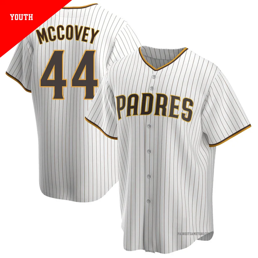 Youth San Diego Padres ＃44 Willie Mccovey White/Brown Replica Home Jersey