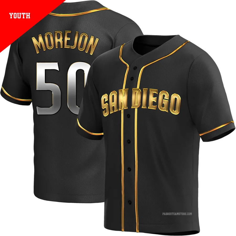 Youth San Diego Padres ＃50 Adrian Morejon Gold Replica Black en Alternate Jersey