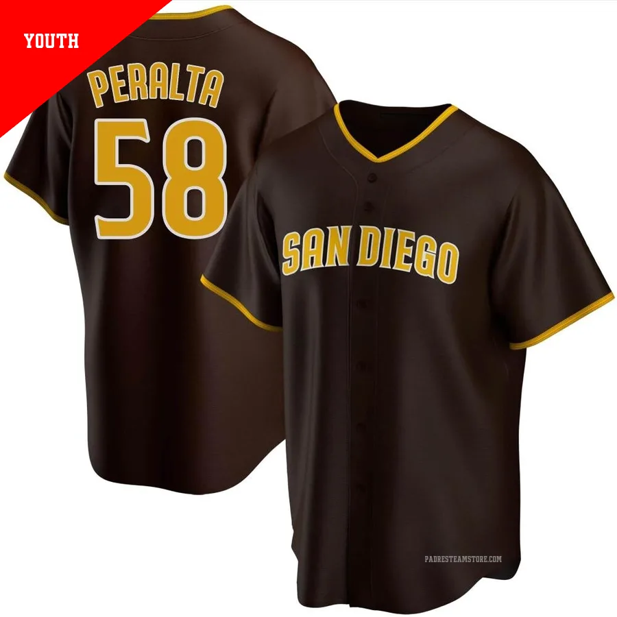 Youth San Diego Padres ＃58 Wandy Peralta Brown Replica Road Jersey