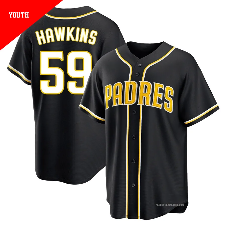 Youth San Diego Padres ＃59 Garrett Hawkins Black Replica Fashion Out Jersey