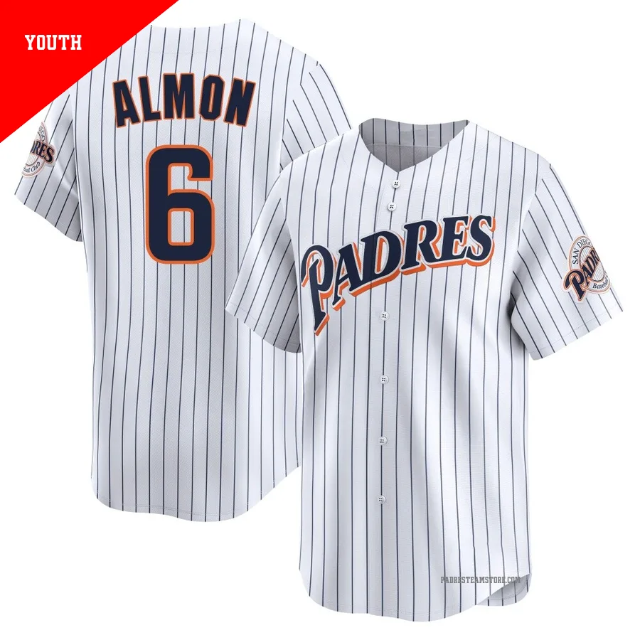 Youth San Diego Padres ＃6 Bill Almon White Limited Cooperstown Collection Jersey