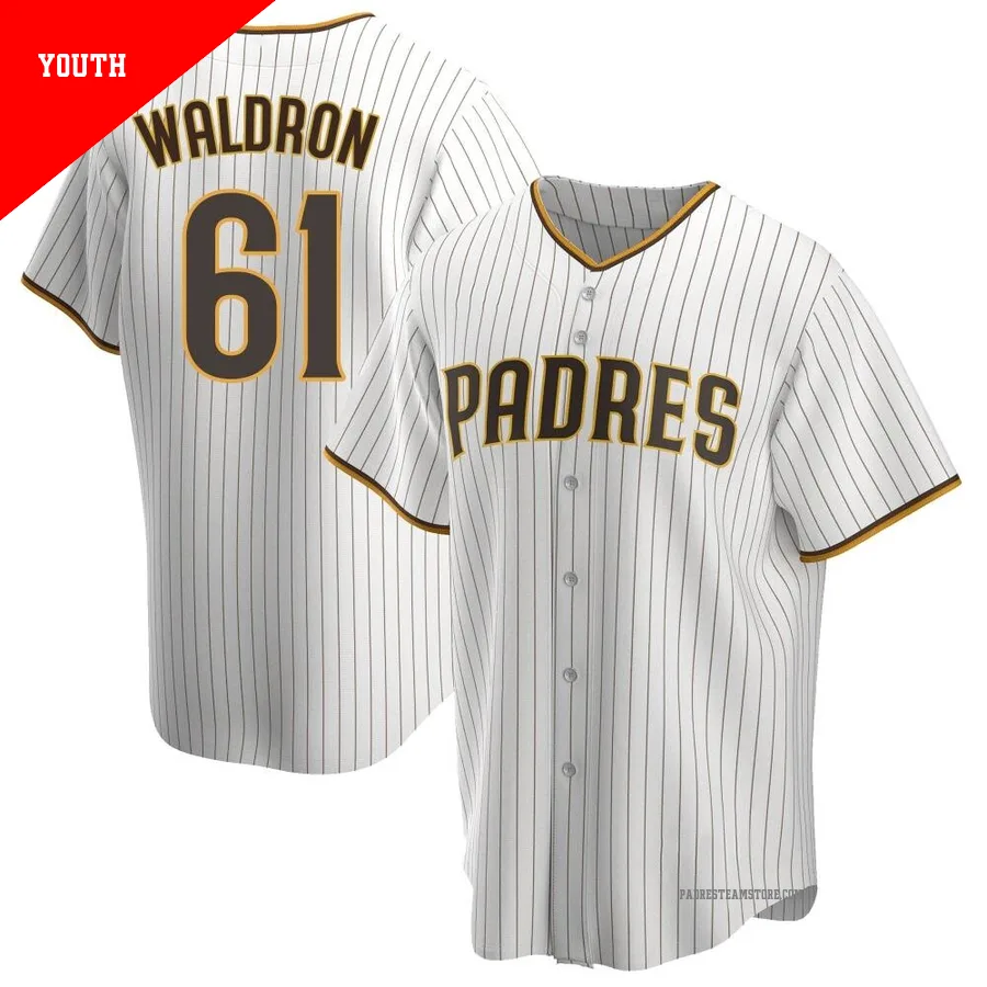 Youth San Diego Padres ＃61 Matt Waldron White/Brown Replica Home Jersey