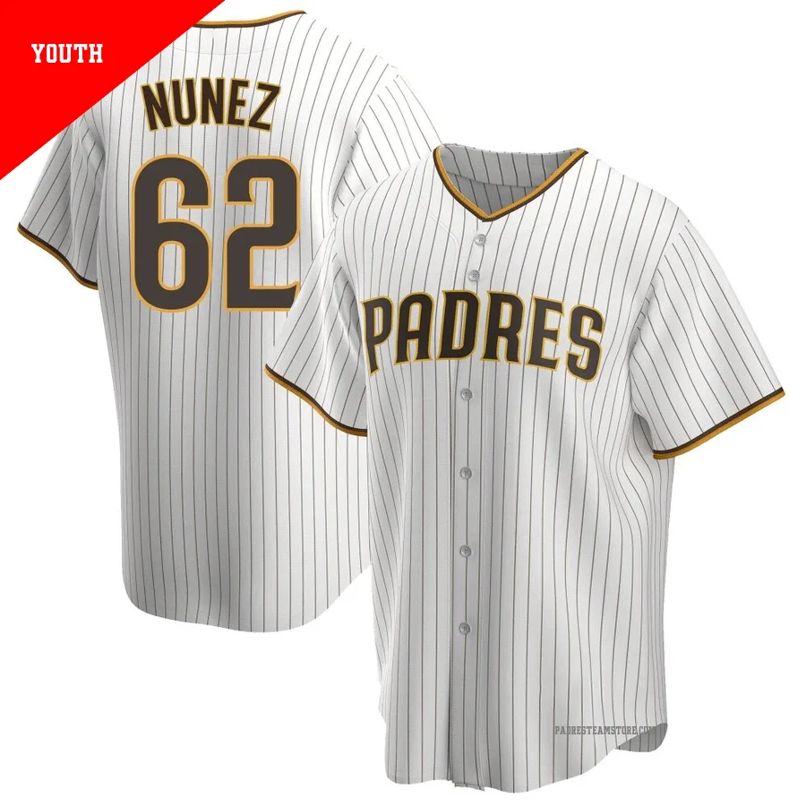 Youth San Diego Padres ＃62 Juan Nunez White/Brown Replica Home Jersey