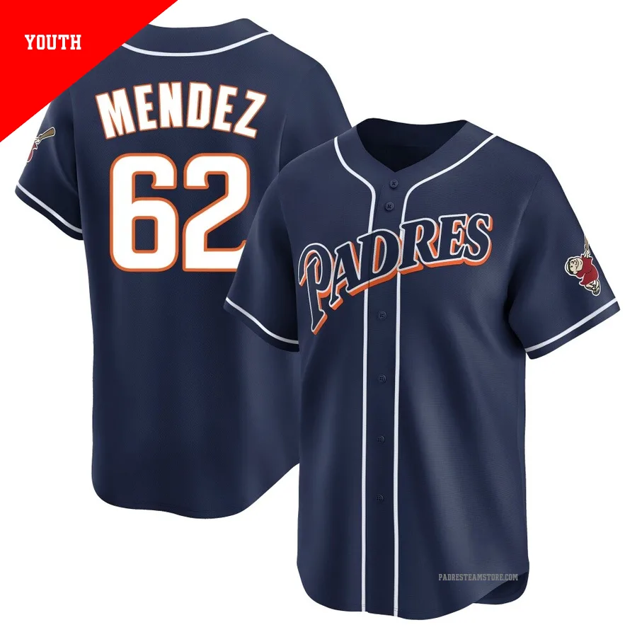 Youth San Diego Padres ＃62 Miguel Mendez Navy Limited Cooperstown Collection Jersey