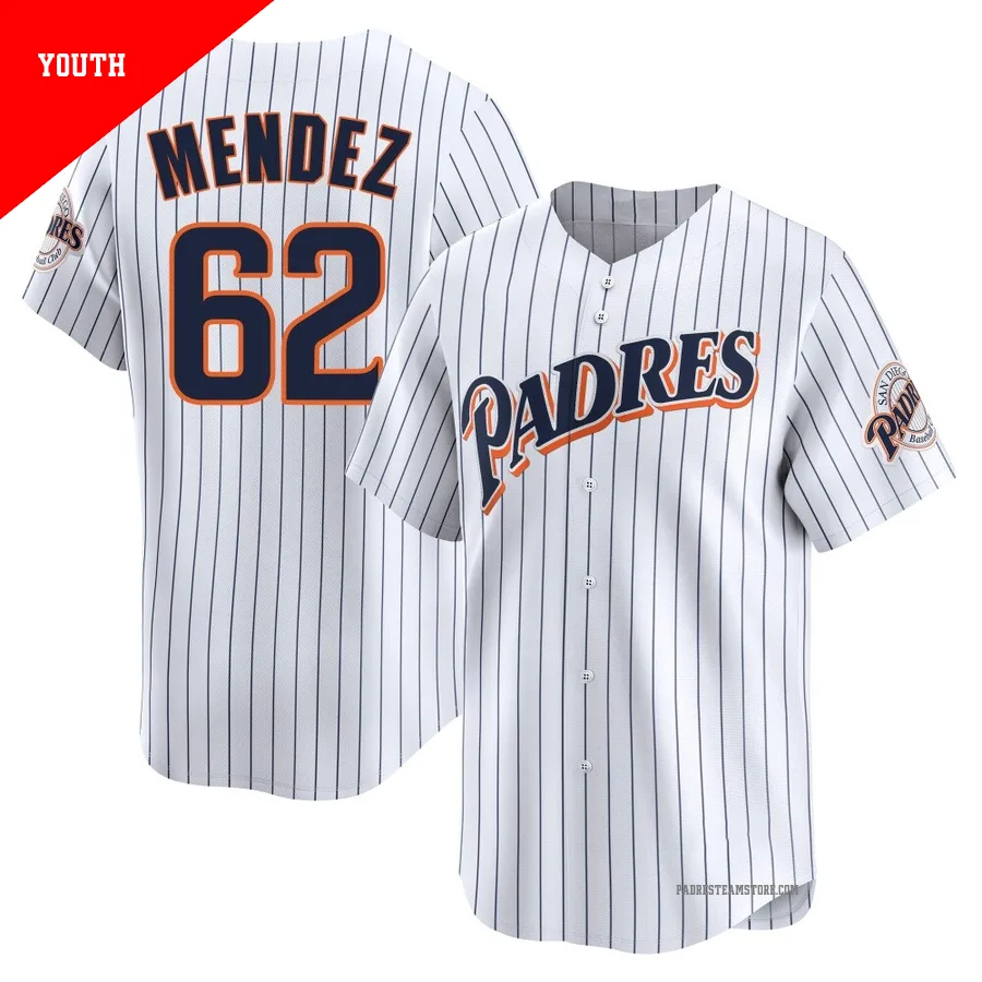 Youth San Diego Padres ＃62 Miguel Mendez White Limited Cooperstown Collection Jersey