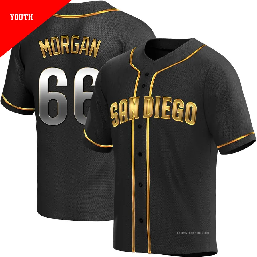 Youth San Diego Padres ＃66 David Morgan Gold Replica Black en Alternate Jersey