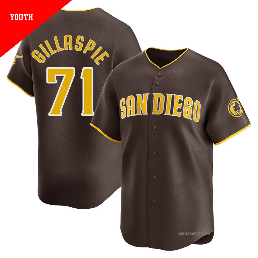 Youth San Diego Padres ＃71 Logan Gillaspie Brown Limited Away Jersey