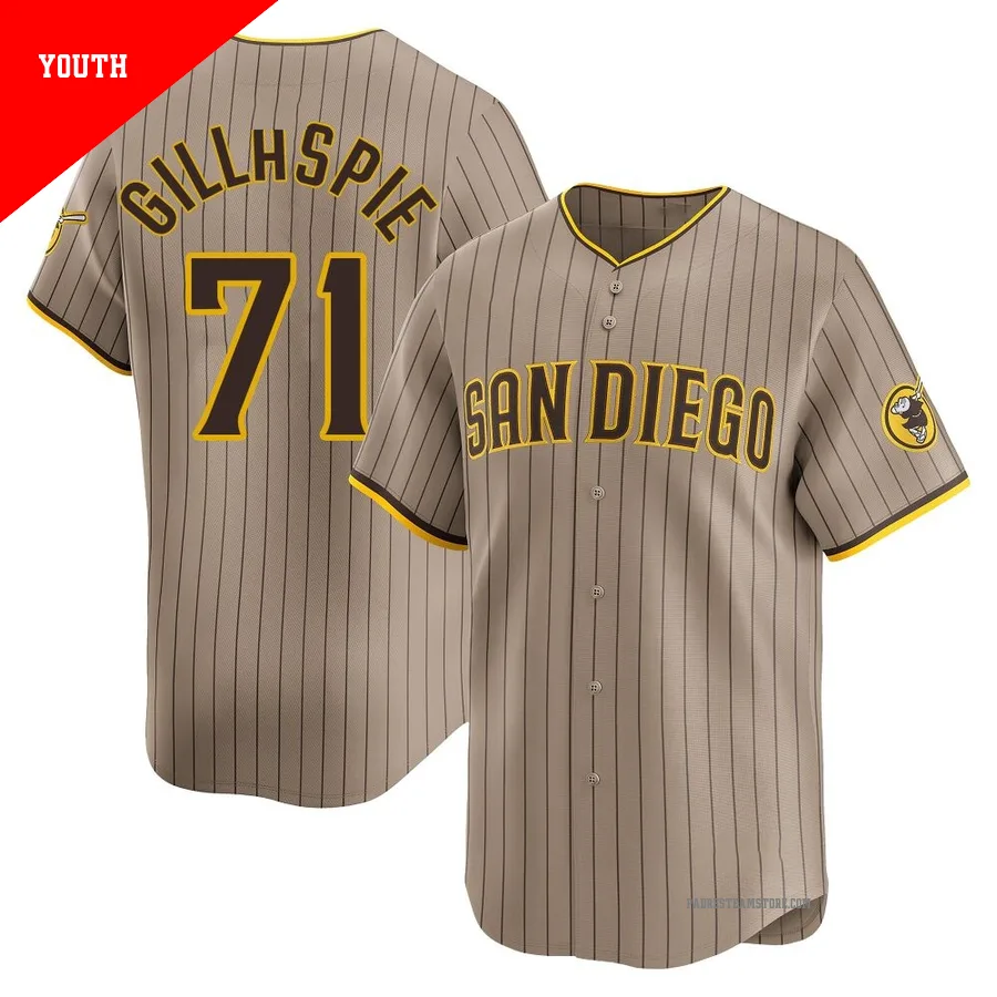 Youth San Diego Padres ＃71 Logan Gillaspie Limited Tan Alternate Jersey