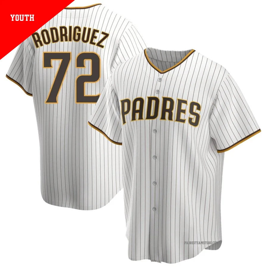 Youth San Diego Padres ＃72 Bradgley Rodriguez White/Brown Replica Home Jersey