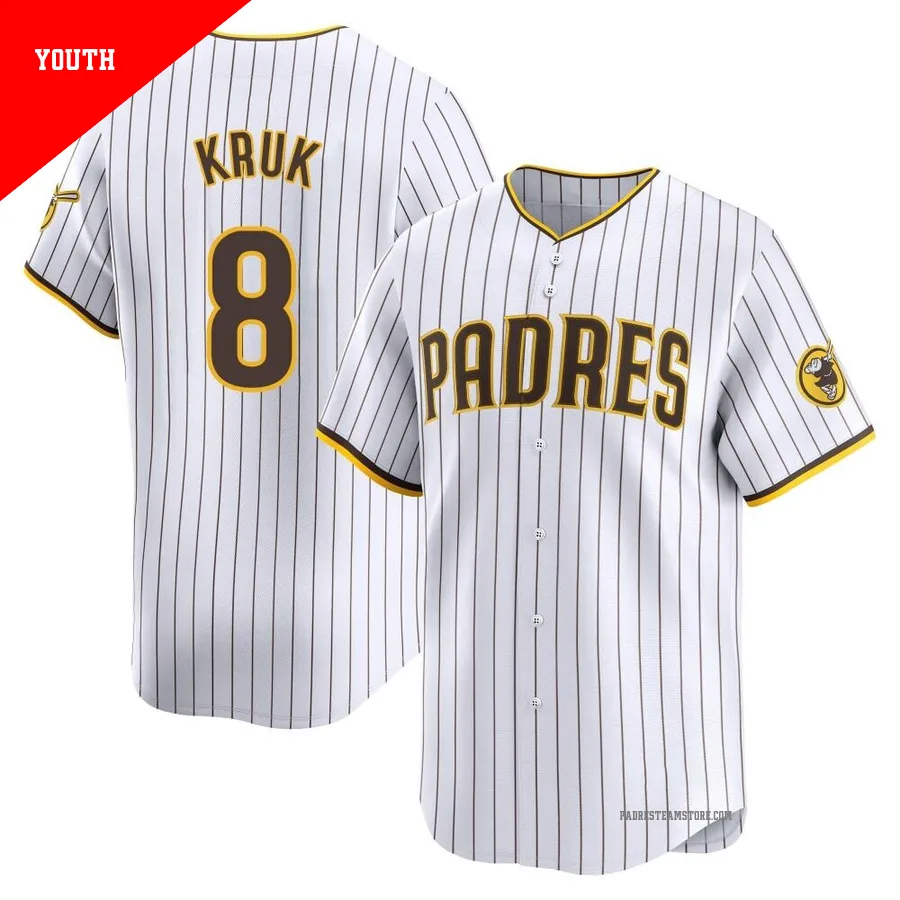 Youth San Diego Padres ＃8 John Kruk White Limited Home Jersey