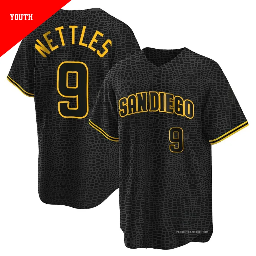 Youth San Diego Padres ＃9 Graig Nettles Black Replica Snake Skin City Jersey