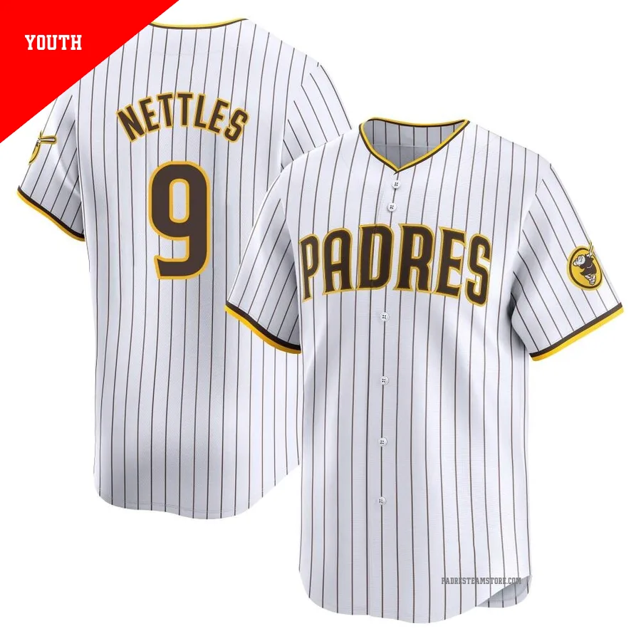 Youth San Diego Padres ＃9 Graig Nettles White Limited Home Jersey