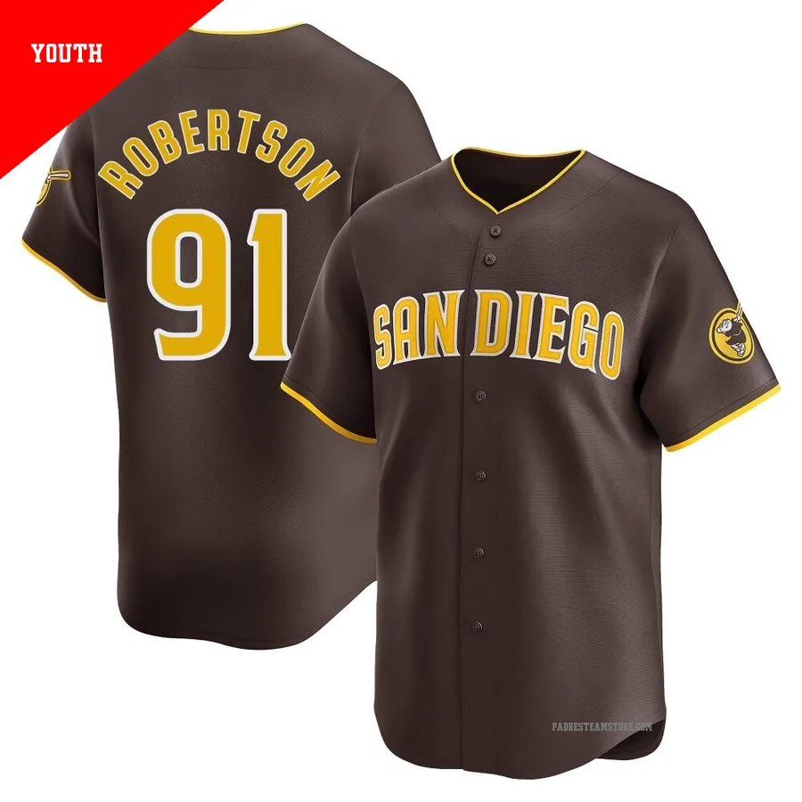 Youth San Diego Padres ＃91 Tyler Robertson Brown Limited Away Jersey