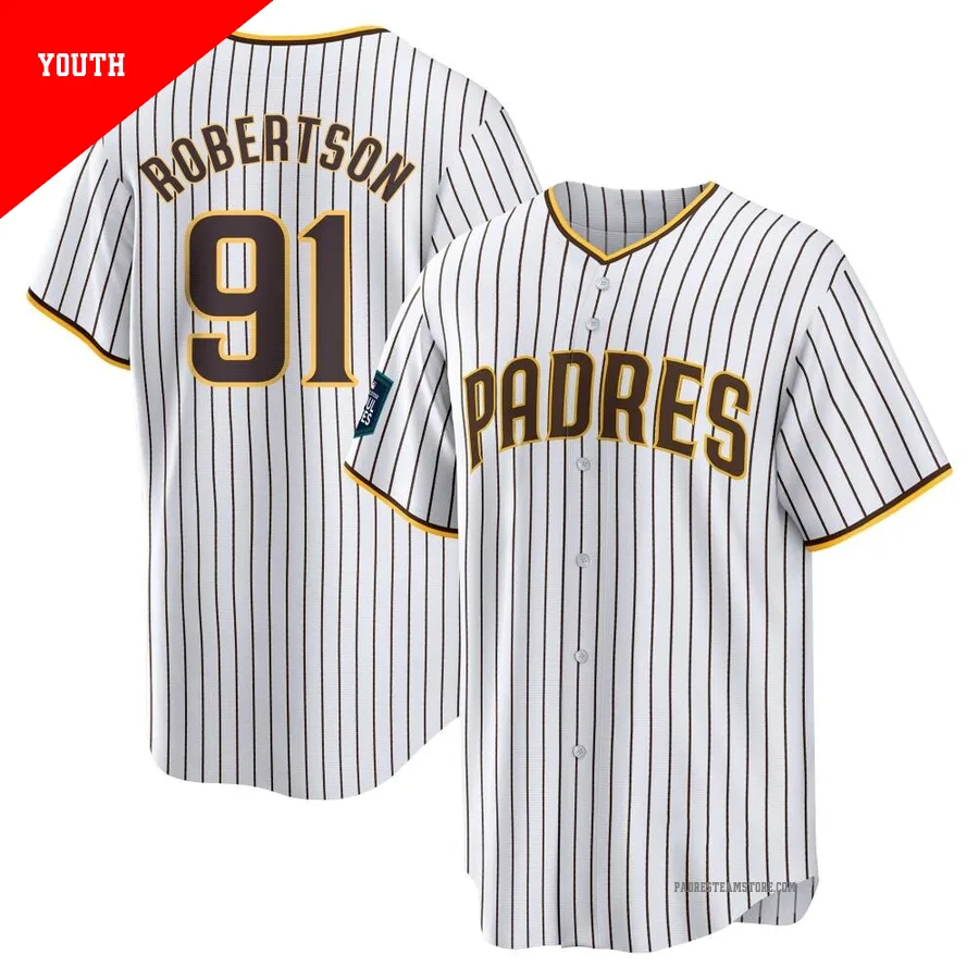 Youth San Diego Padres ＃91 Tyler Robertson White Replica 2024 World Tour Seoul Series Home Jersey