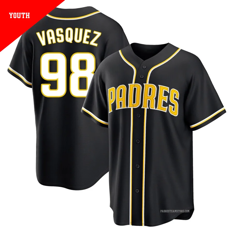 Youth San Diego Padres ＃98 Randy Vasquez Black Replica Fashion Out Jersey