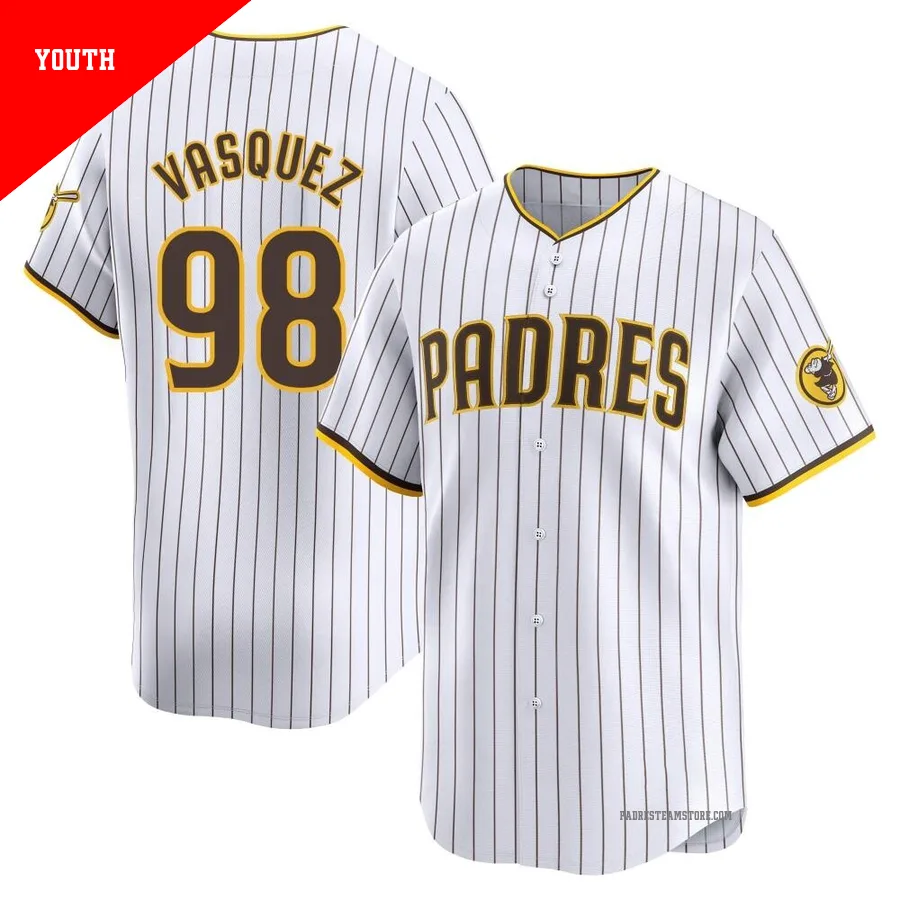 Youth San Diego Padres ＃98 Randy Vasquez White Limited Home Jersey